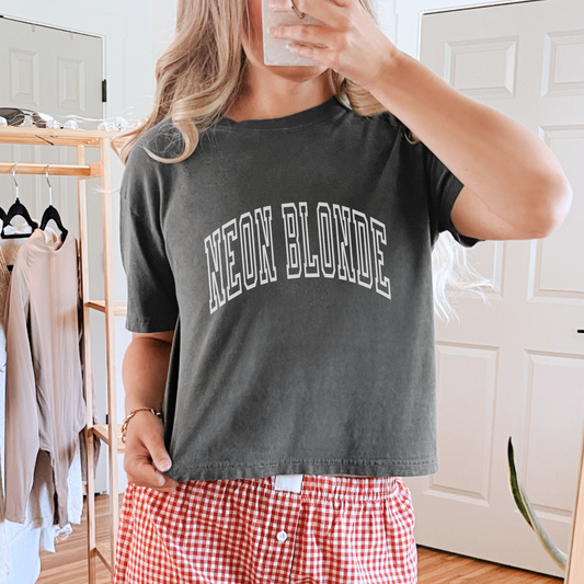 Crop Top - White Lettering - Neon Blonde