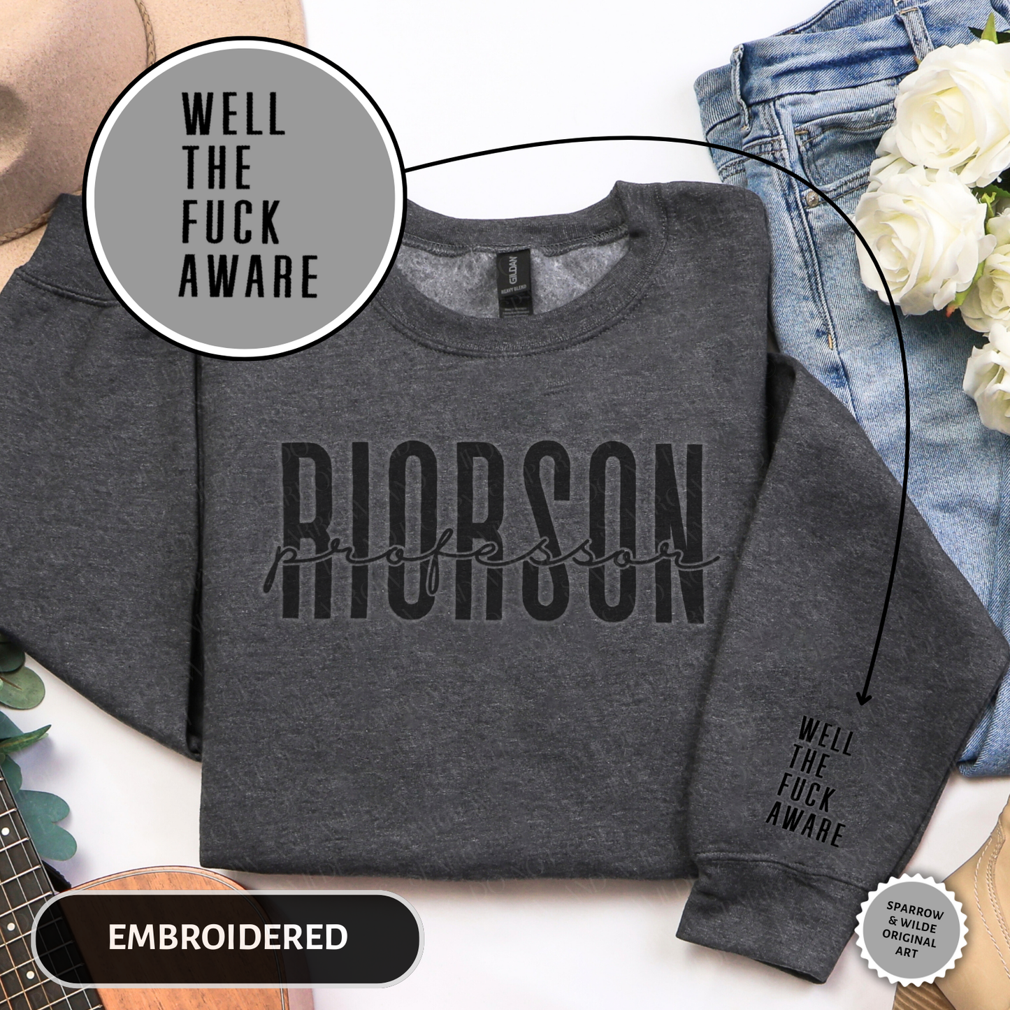 Well the Fuck Aware Embroidered Sweatshirt - L - FINAL SALE