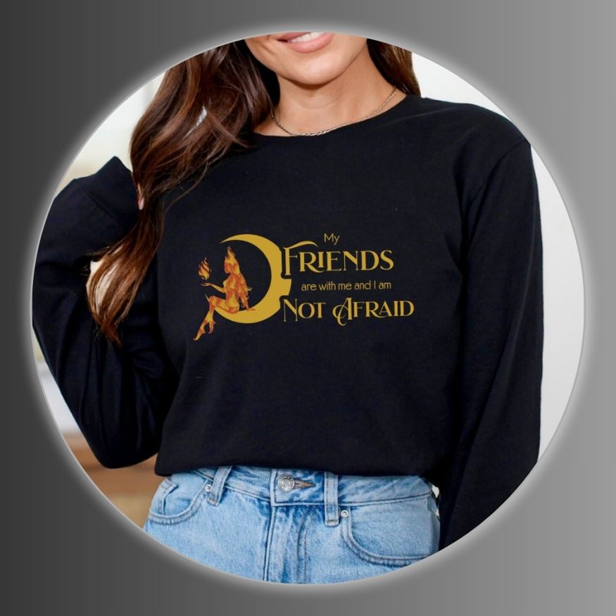 Girl wearing a shirt with text 