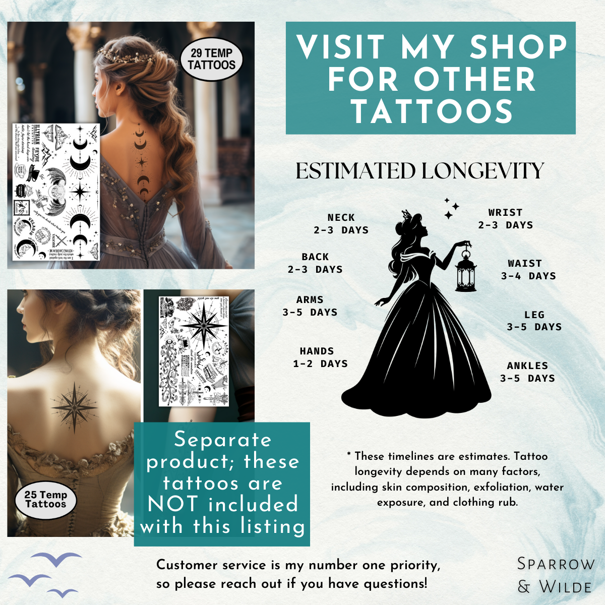 ACOTAR Temporary Tattoos | Feyre Arm & Back