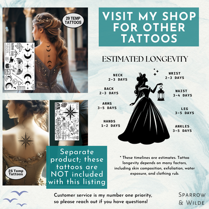 ACOTAR Temporary Tattoos | Feyre Arm & Back