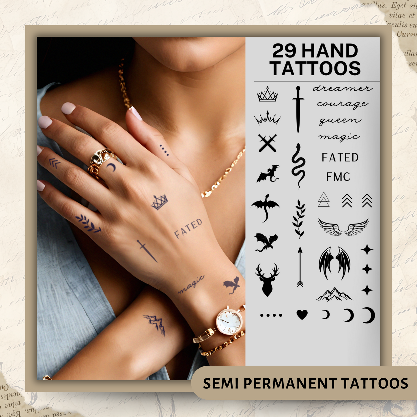 Fantasy Sheet - 29 Hand Tattoos | Semi-Permanent Tattoo