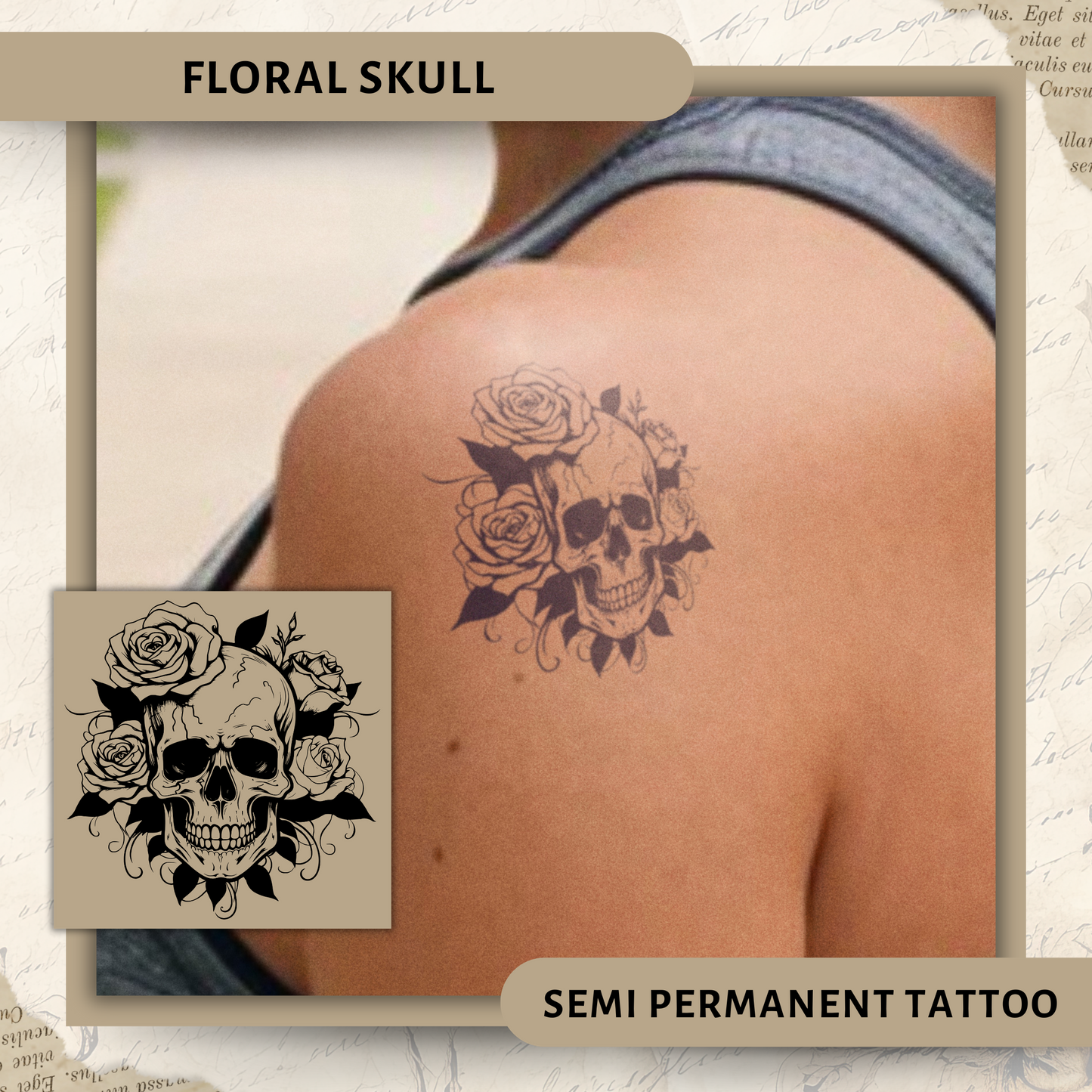 Floral Skull | Semi-Permanent Tattoo