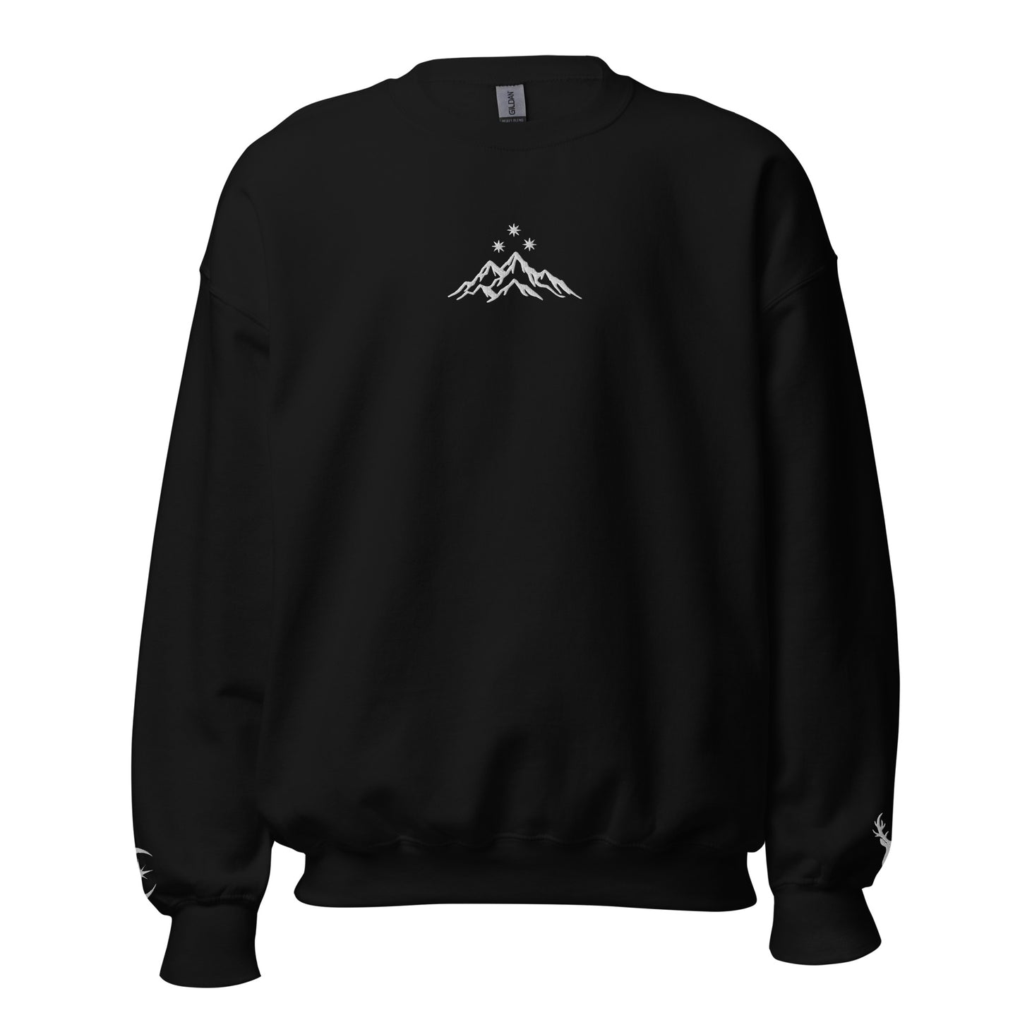 Black sweatshirt with a mountain design