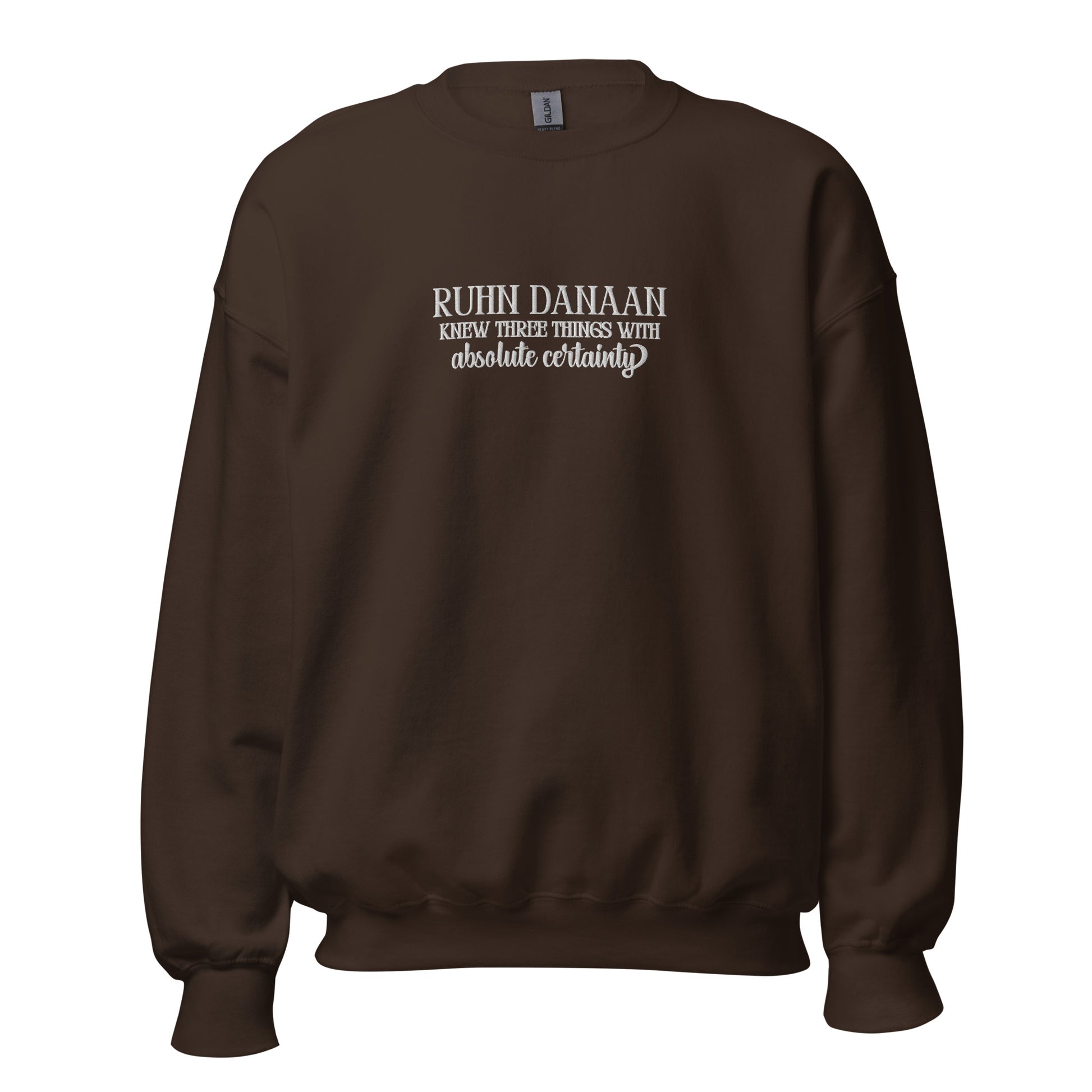 Brown sweatshirt with text