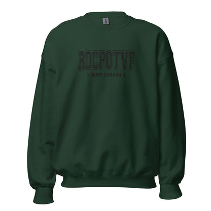 Green sweatshirt with text on a white background