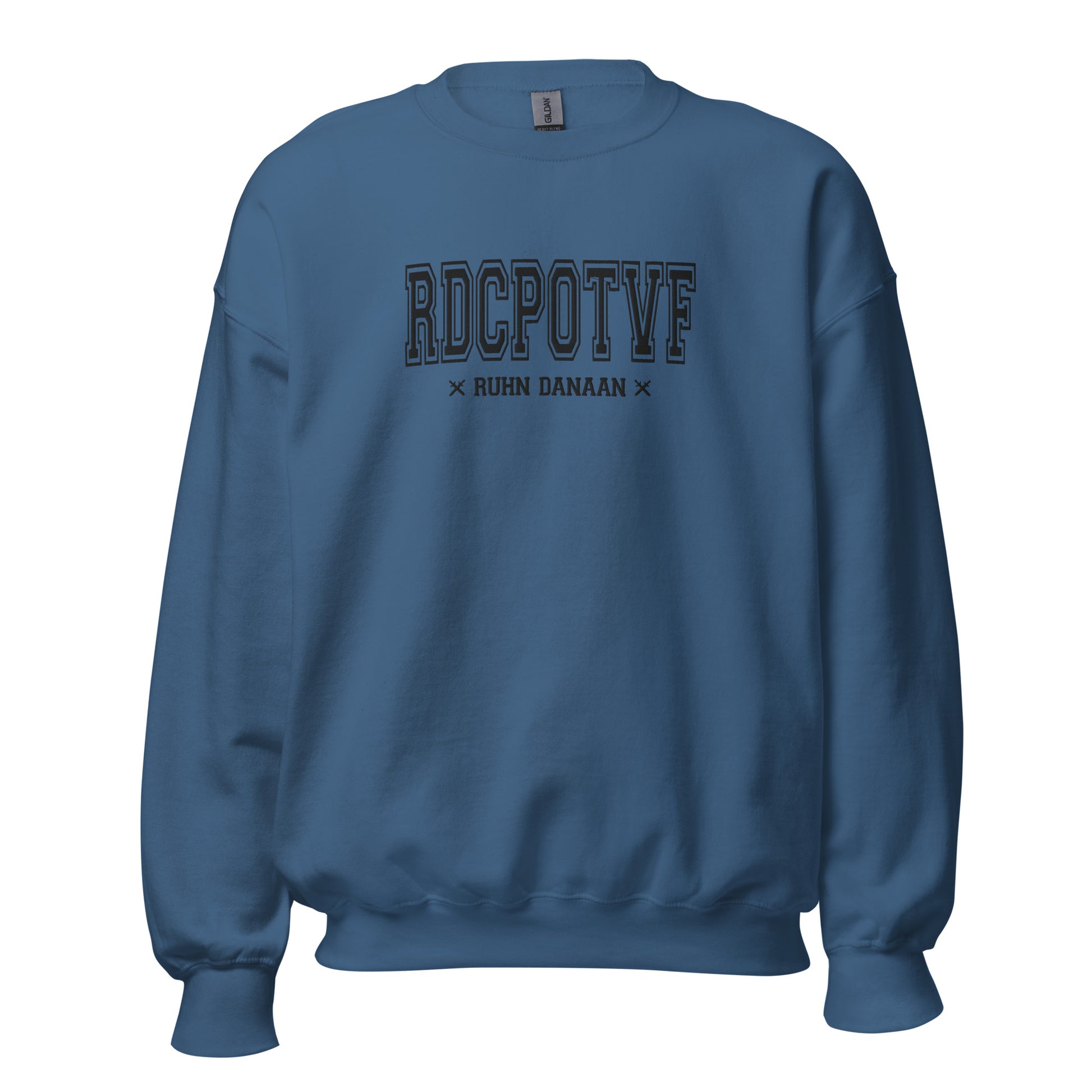 Blue sweatshirt with text