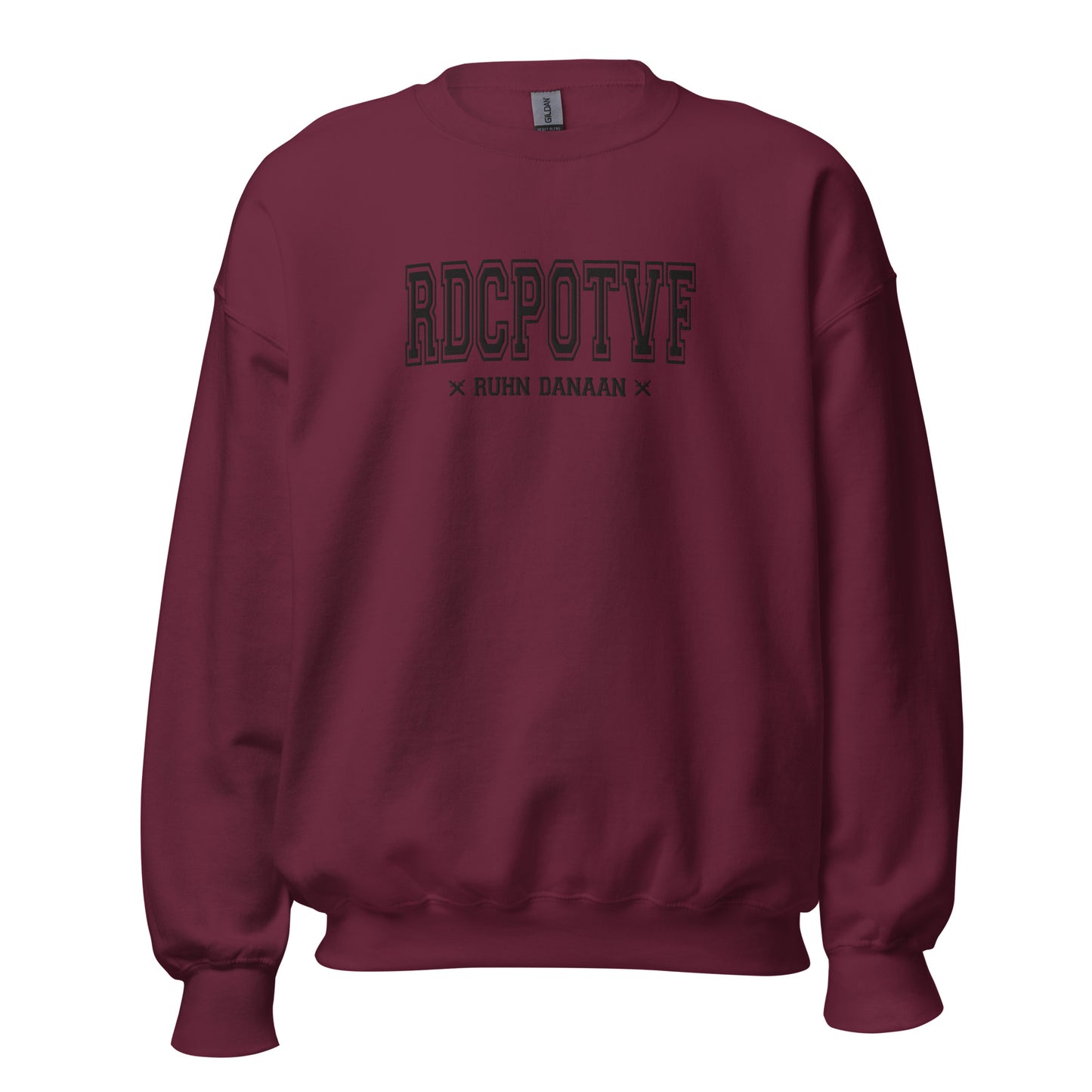 Maroon sweatshirt with text