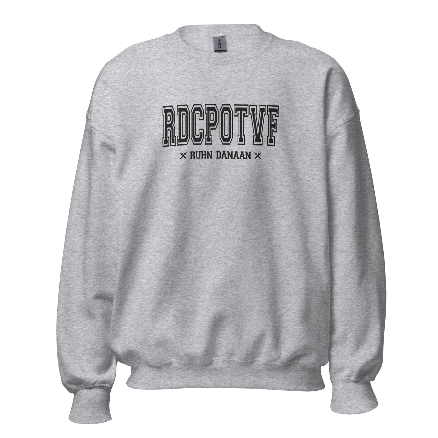 Gray sweatshirt with text on a white background
