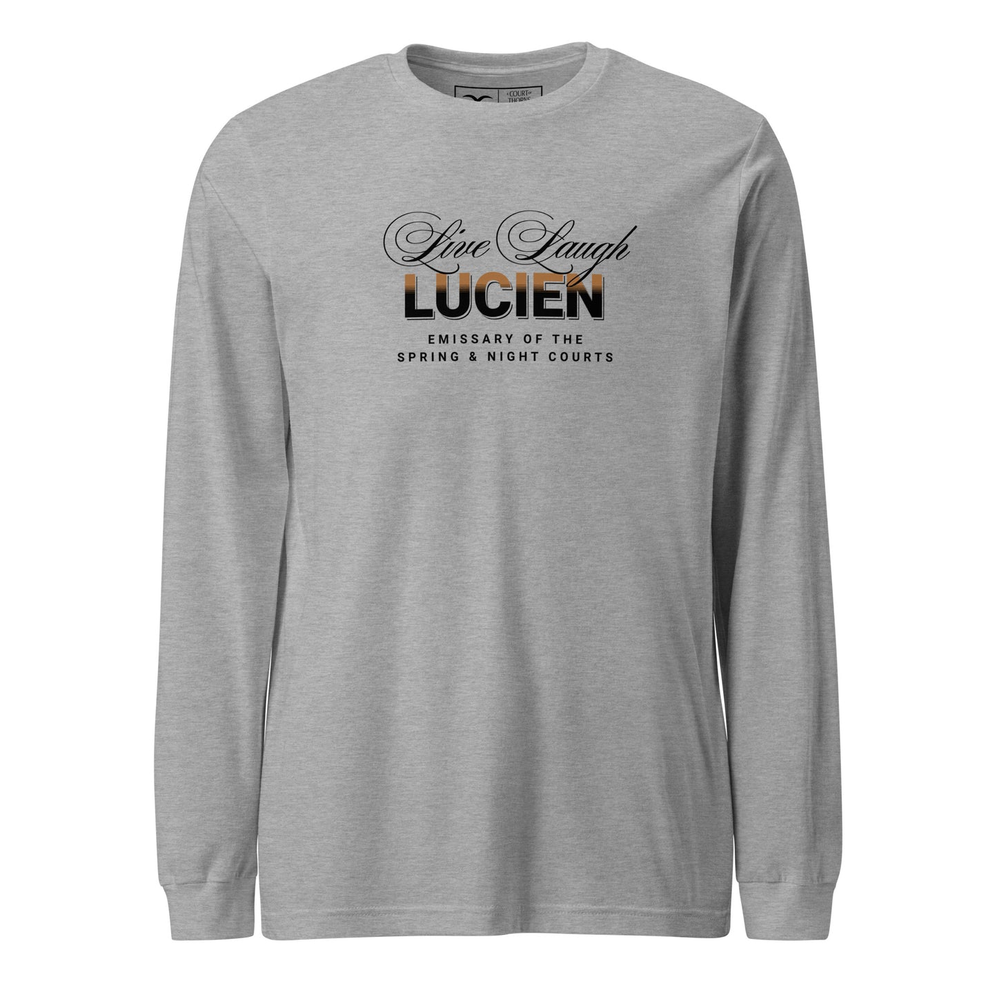 Gray long-sleeve shirt with 'Lucien' text design