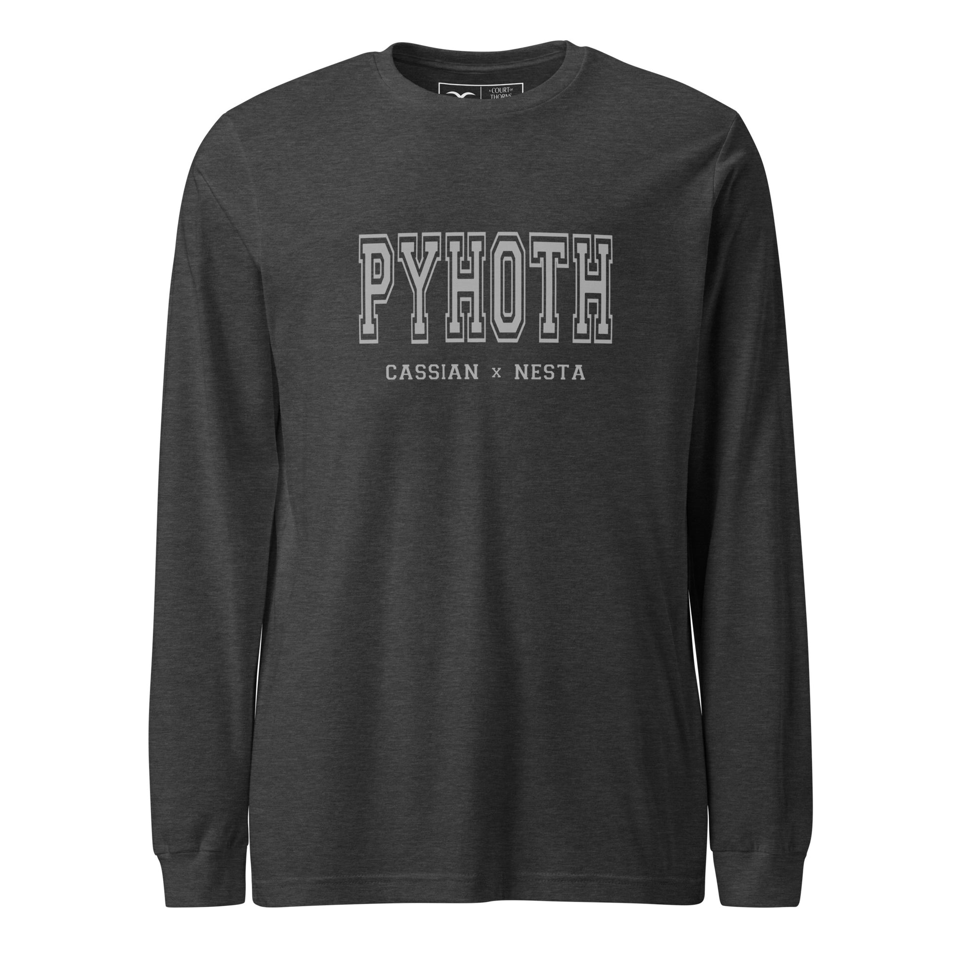 Dark gray long-sleeve shirt with 'PYHOTH' text