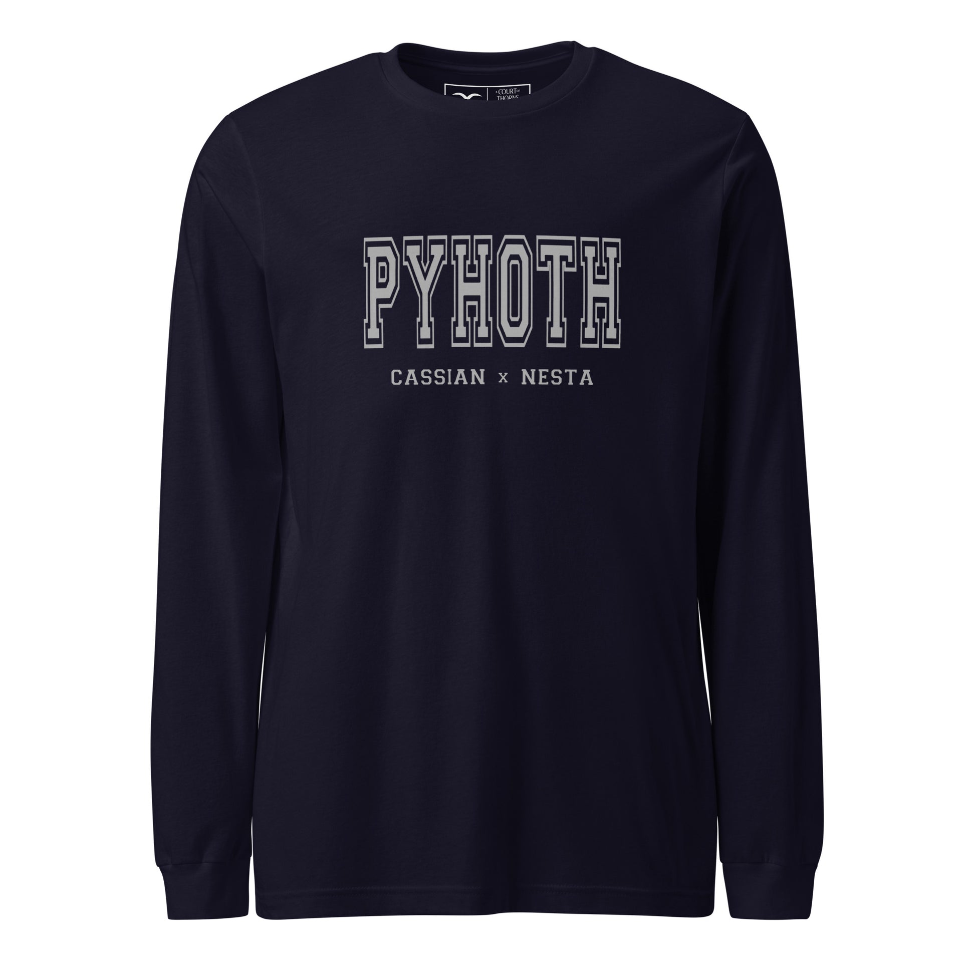 Black long-sleeve shirt with 'PYHOTH' text 